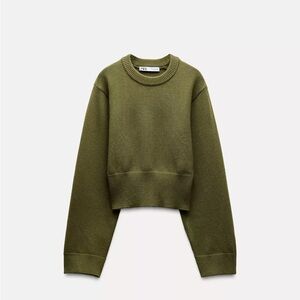 Zara Olive Ribbed Crewneck Sweater